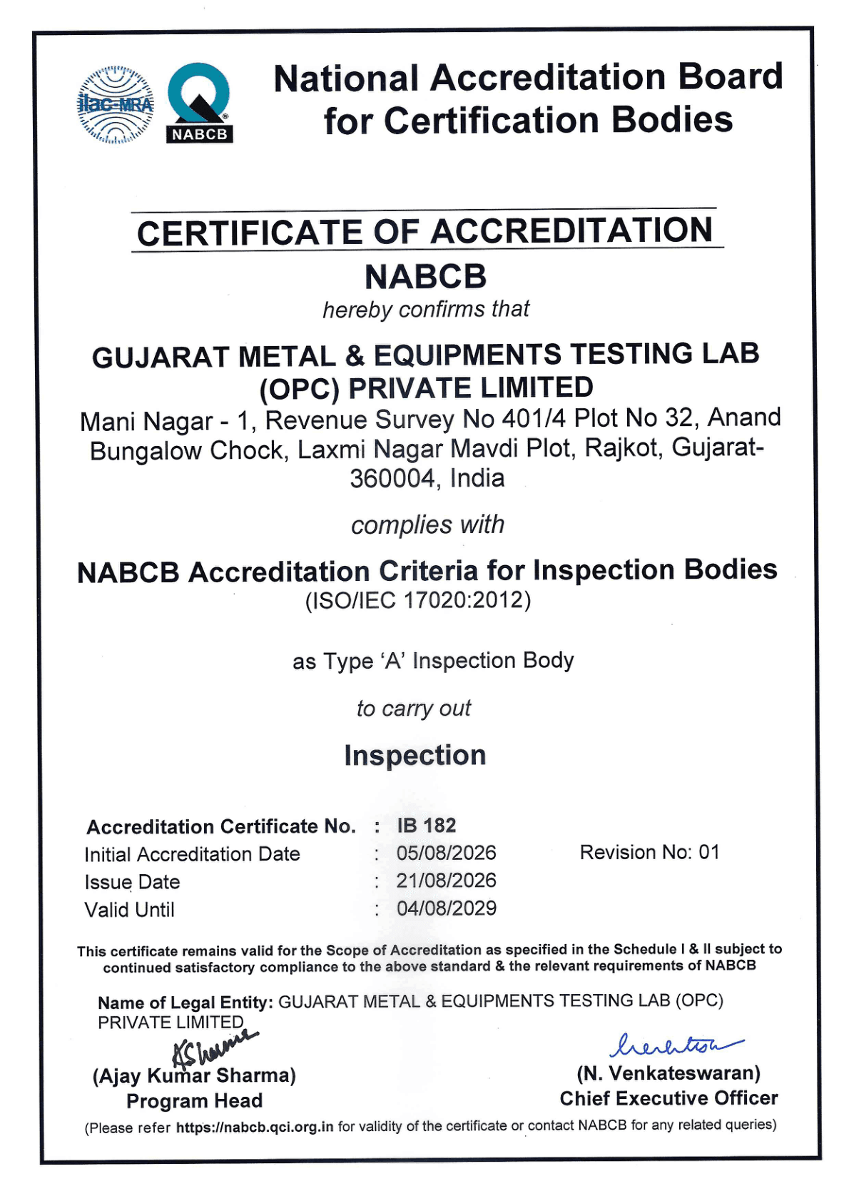 Certificate of Accreditation